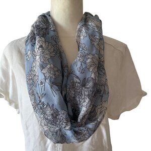 Floral Blue White Oblong Scarf Lace Trim Lightweight Long Wrap Hijab Bloomcore